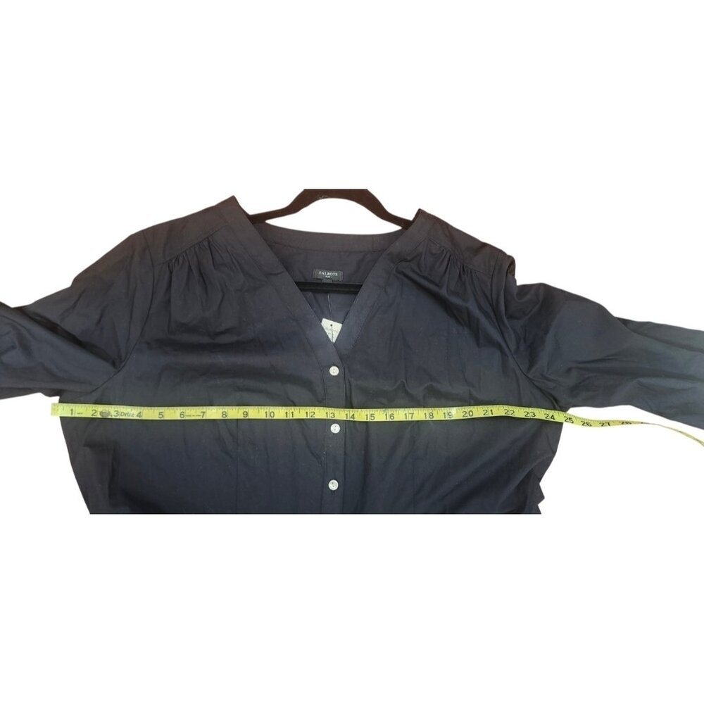Talbots Plus 16W Black Cotton Poplin Button Front Shirt Dress Tie Waist Midi - Picture 11 of 13